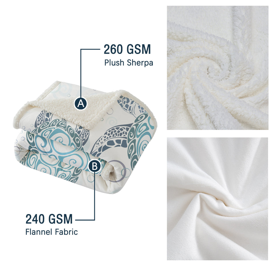 Sea Turtle Blanket Aqua Teal Blue Sherpa Fleece Throw Blanket Ocean Plush Blankets Turtle Themed Sherpa Plush Throw Blanket