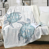 Sea Turtle Blanket Aqua Teal Blue Sherpa Fleece Throw Blanket Ocean Plush Blankets Turtle Themed Sherpa Plush Throw Blanket