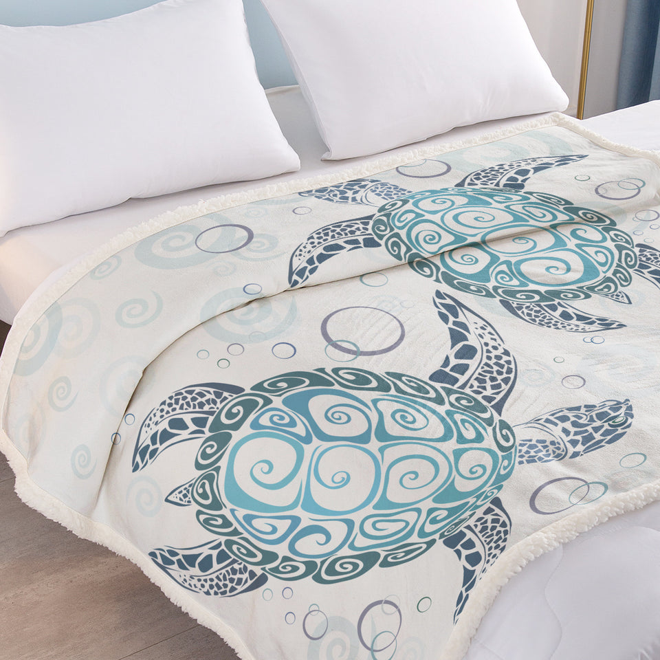 Sea Turtle Blanket Aqua Teal Blue Sherpa Fleece Throw Blanket Ocean Plush Blankets Turtle Themed Sherpa Plush Throw Blanket